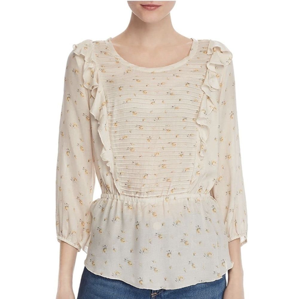 Chaser Floral Ruffle Shutter Pleat Detail PeplumTop Sz. XS NWT